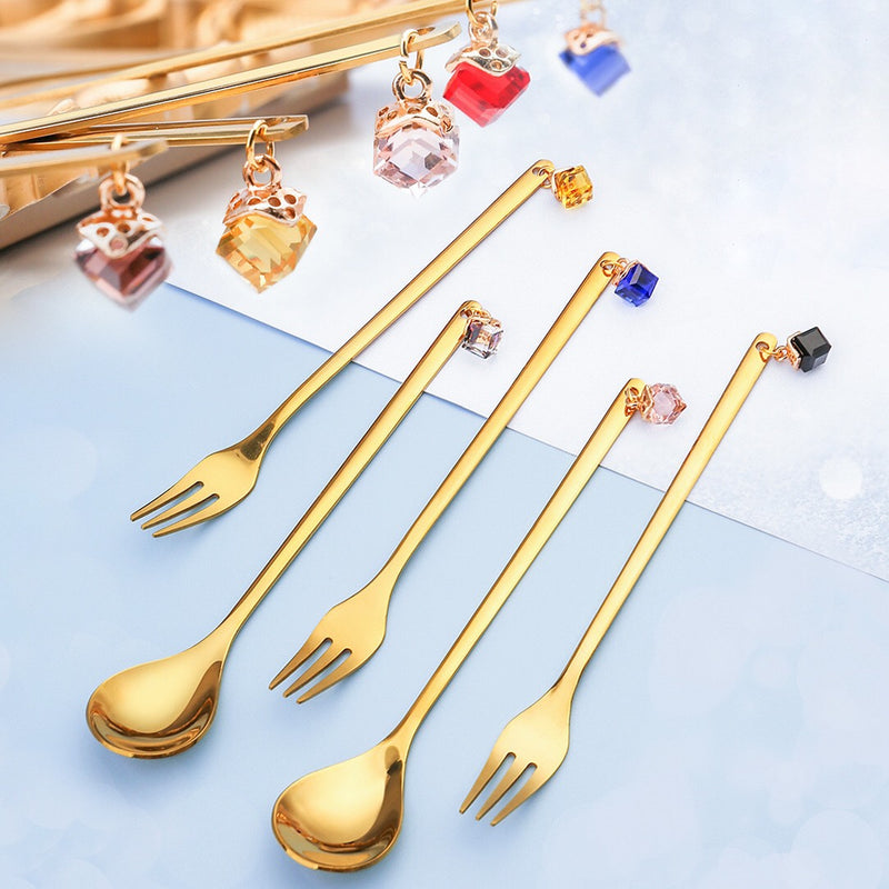 Pendant Coffee Spoon - Creative Gold Dessert Spoon - Premium Food Grade Stainless Steel - Pack of Two