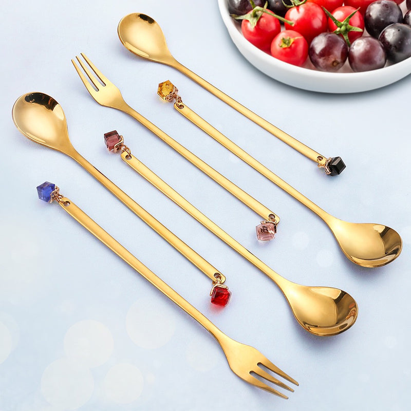 Pendant Coffee Spoon - Creative Gold Dessert Spoon - Premium Food Grade Stainless Steel - Pack of Two