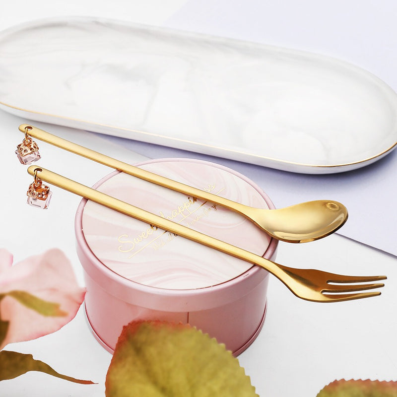 Pendant Coffee Spoon - Creative Gold Dessert Spoon - Premium Food Grade Stainless Steel - Pack of Two