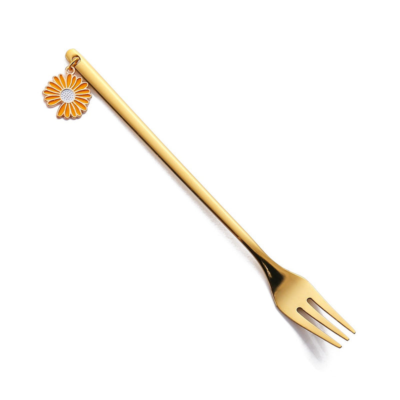 Spoons & Forks - Stainless Steel Coffee Spoons - Dessert Forks & Spoons Yellow Flower 2 Pack