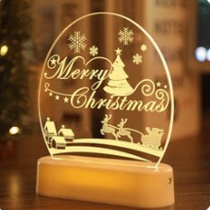 3D Christmas Night Lights - Battery / USB Powered - Bedside Lamp for Bedroom Desk Lamp Fireplace Table Ornaments Home Christmas Decorations and Gift for Kids