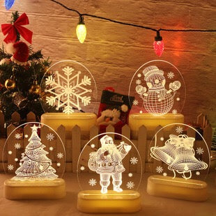 3D Christmas Night Lights - Battery / USB Powered - Bedside Lamp for Bedroom Desk Lamp Fireplace Table Ornaments Home Christmas Decorations and Gift for Kids