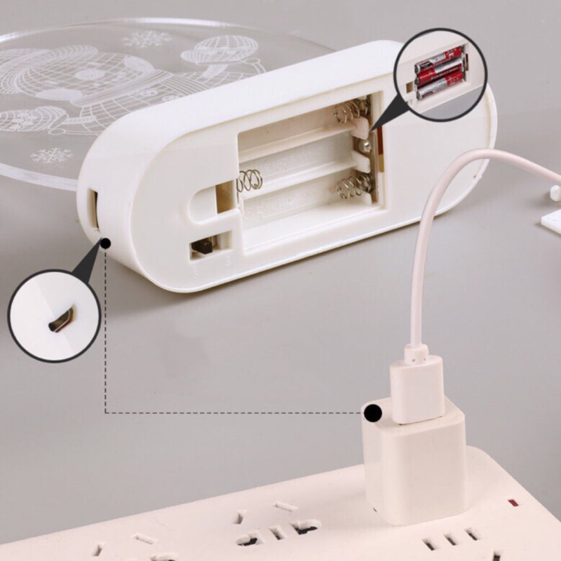 3D Christmas Night Lights - Battery / USB Powered - Bedside Lamp for Bedroom Desk Lamp Fireplace Table Ornaments Home Christmas Decorations and Gift for Kids