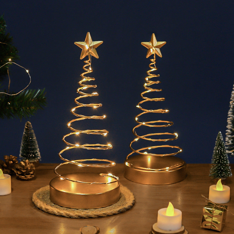 Metal Spiral Christmas Tree -  Gold Star Tree Artificial Decorative Light Tree - Mini Metal Christmas Tree - with LED Lights for Home Wedding Party Bedroom Decorations Festival Tabletop