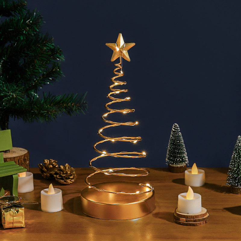 Metal Spiral Christmas Tree -  Gold Star Tree Artificial Decorative Light Tree - Mini Metal Christmas Tree - with LED Lights for Home Wedding Party Bedroom Decorations Festival Tabletop
