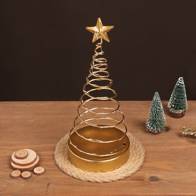 Metal Spiral Christmas Tree -  Gold Star Tree Artificial Decorative Light Tree - Mini Metal Christmas Tree - with LED Lights for Home Wedding Party Bedroom Decorations Festival Tabletop