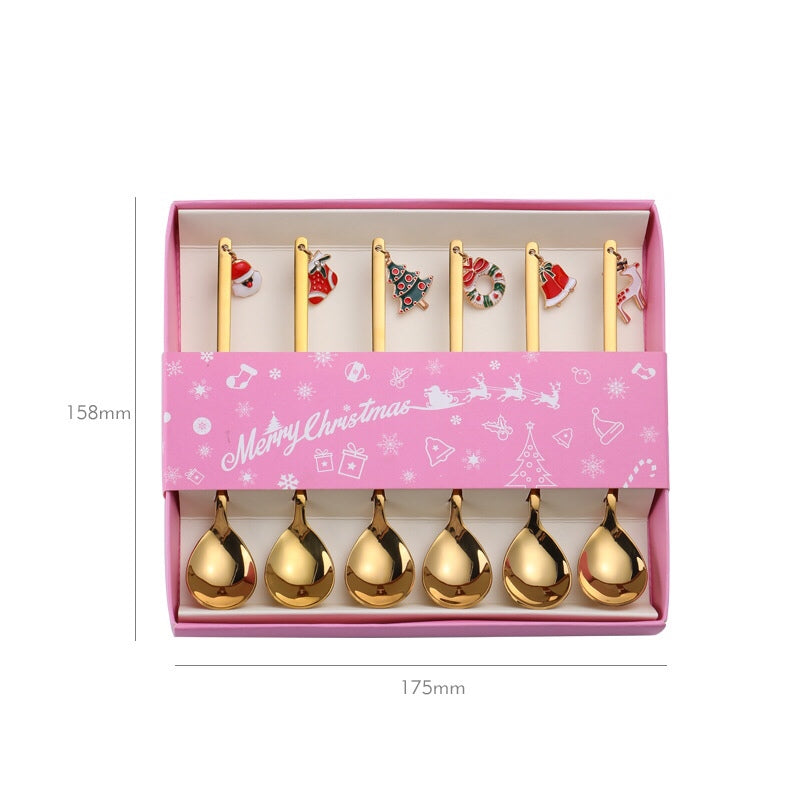 Christmas Spoon Fork with Gift Box - Creative Coffee Spoon Teaspoon - Stainless Steel Spoon Christmas Tableware - Christmas Spoon Fork Set