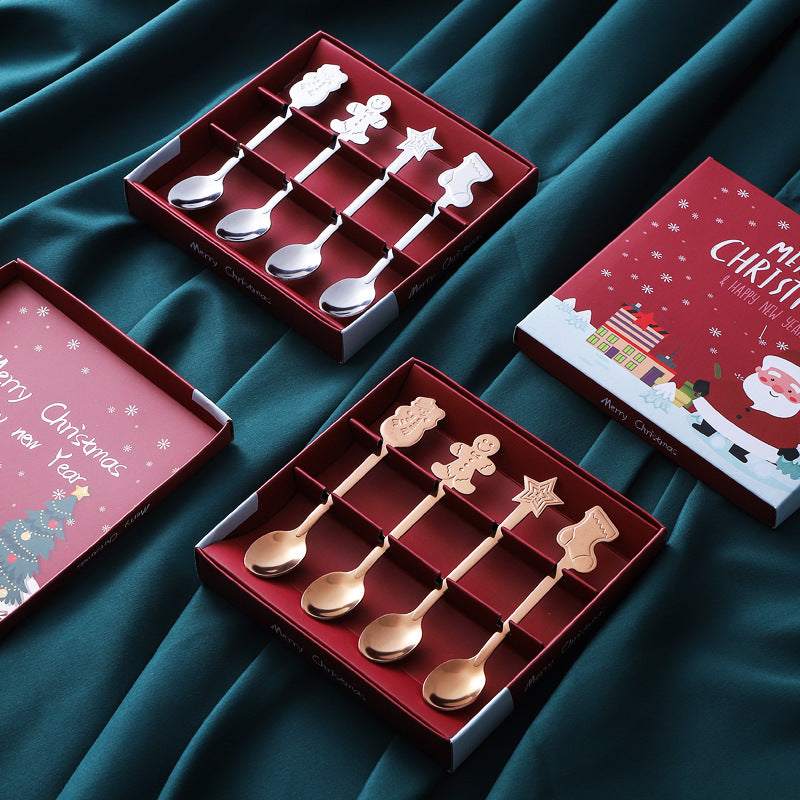 Christmas Spoons with Gift Packing Box - Creative Coffee Spoon Tea Spoon Soup Spoon - Stainless Steel Spoons for Christmas Tableware - Christmas Spoon Set, Dessert Cake Ice Cream Spoons