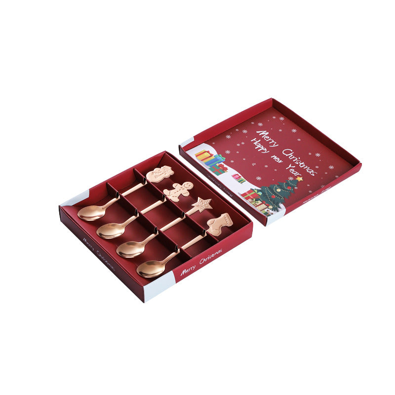 Christmas Spoons with Gift Packing Box - Creative Coffee Spoon Tea Spoon Soup Spoon - Stainless Steel Spoons for Christmas Tableware - Christmas Spoon Set, Dessert Cake Ice Cream Spoons