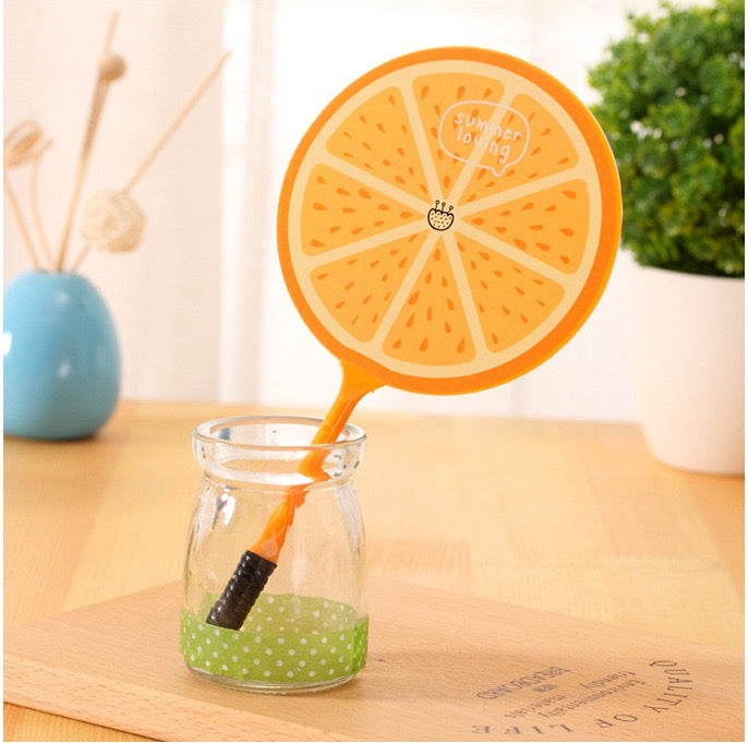 Creative Fruit Fan Pen  - Hard Plastic - Two Types of Usage - Fan & 0.5 mm Blue Ballpoint Pen ( One Piece )