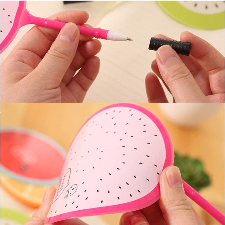 Creative Fruit Fan Pen  - Hard Plastic - Two Types of Usage - Fan & 0.5 mm Blue Ballpoint Pen ( One Piece )