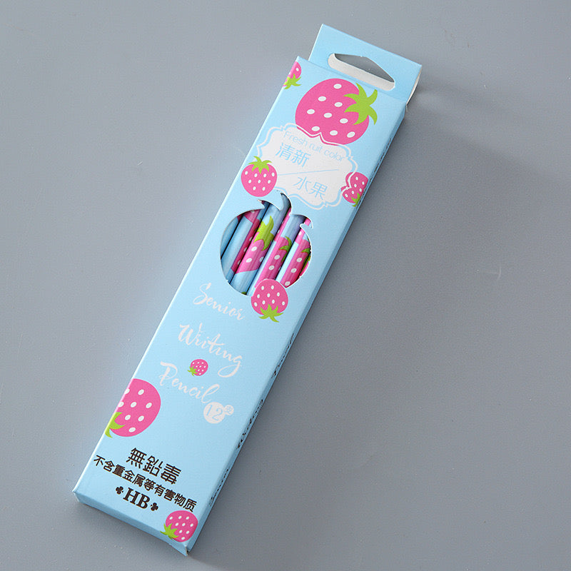 12 PCS Boxed HB Pencil Set - Colorful Fruit - Pupil Special Pencil with Rubber