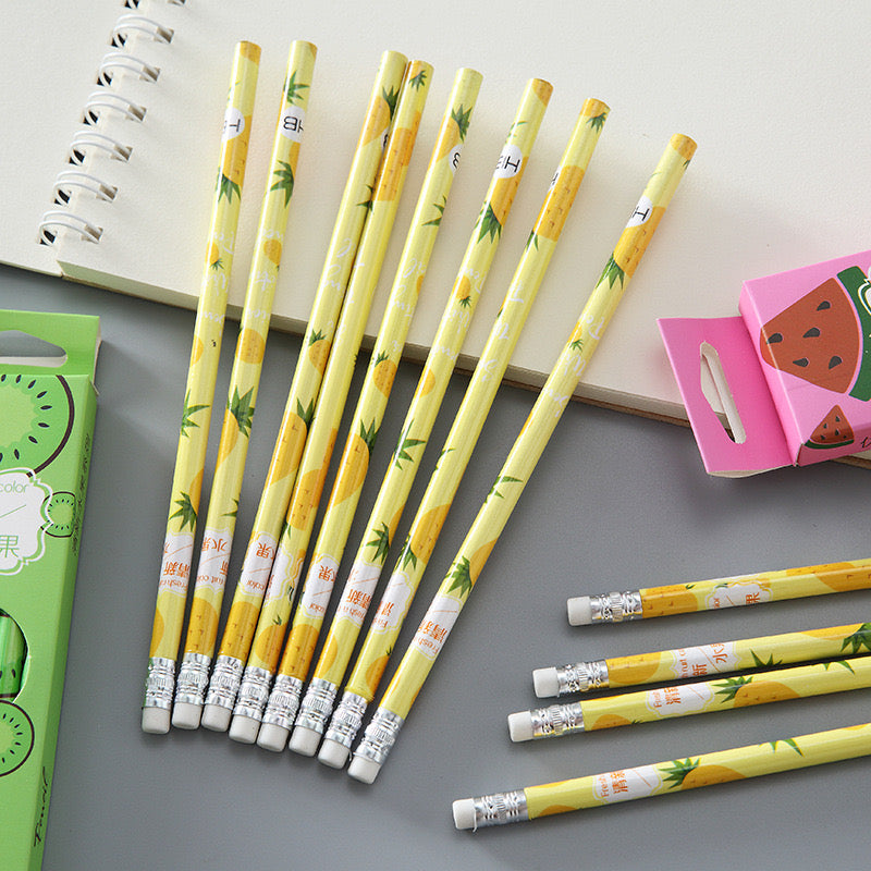 12 PCS Boxed HB Pencil Set - Colorful Fruit - Pupil Special Pencil with Rubber