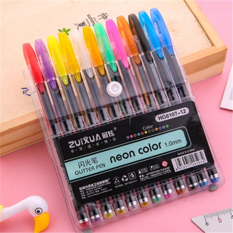 12 Colors Fluorescent Pen Set - Large Capacity - 1 mm Neon Color Metal Pen/ Pastel Pen/ Glitter Pen/ Highlighter