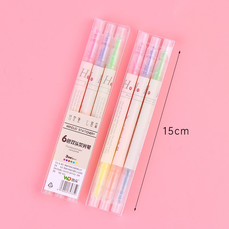 3/6 PCS Highlighter Pen Set - Double Headed - Fluorescent Marker Pen