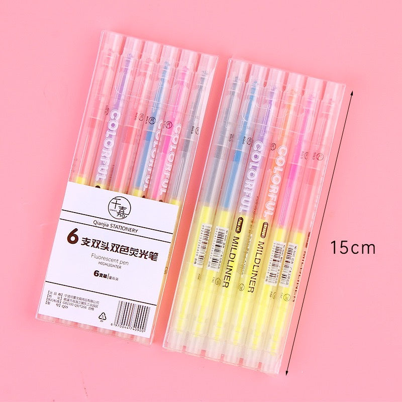 3/6 PCS Highlighter Pen Set - Double Headed - Fluorescent Marker Pen