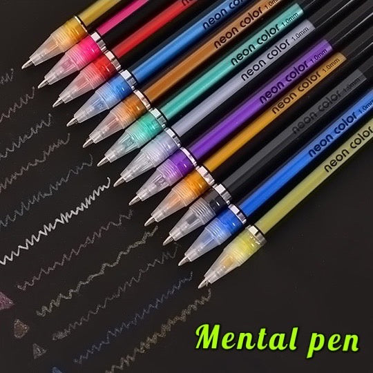 12 Colors Fluorescent Pen Set - Large Capacity - 1 mm Neon Color Metal Pen/ Pastel Pen/ Glitter Pen/ Highlighter