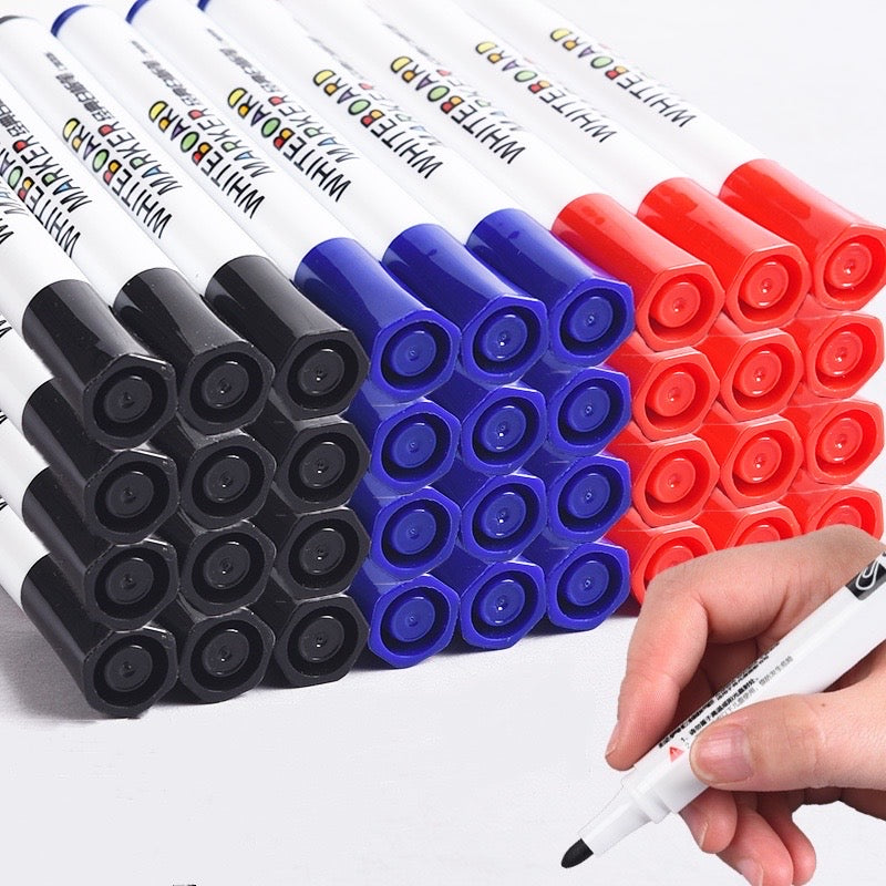 Erasable Whiteboard Marker Pen - Round Fiber Nib - Black/ Blue/ Red ( One Piece )