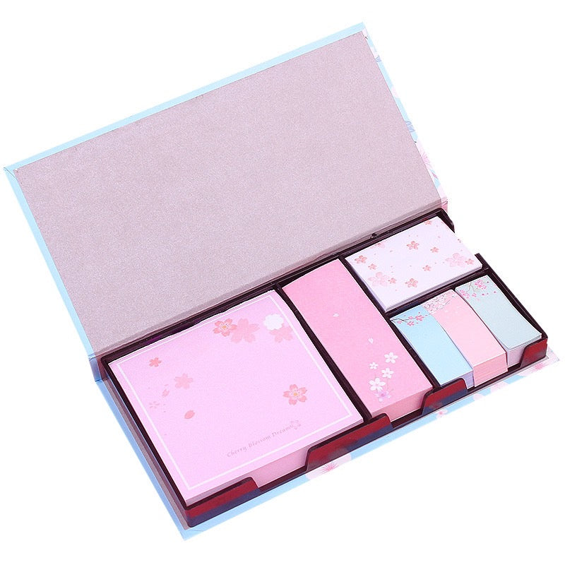 6 PCS Self Adhesive Sticky Notes Set - Cherry Blossom Pattern - Memo Pad Box