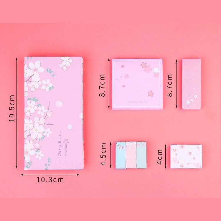 6 PCS Self Adhesive Sticky Notes Set - Cherry Blossom Pattern - Memo Pad Box