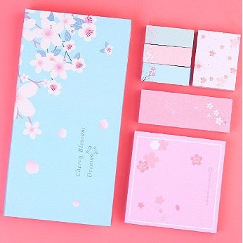 6 PCS Self Adhesive Sticky Notes Set - Cherry Blossom Pattern - Memo Pad Box