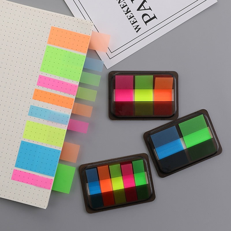 3 Styles Fluorescence Self Adhesive Memo Pad Sticky Notes Bookmark Marker - Box Packed - Unique Draw-out Design