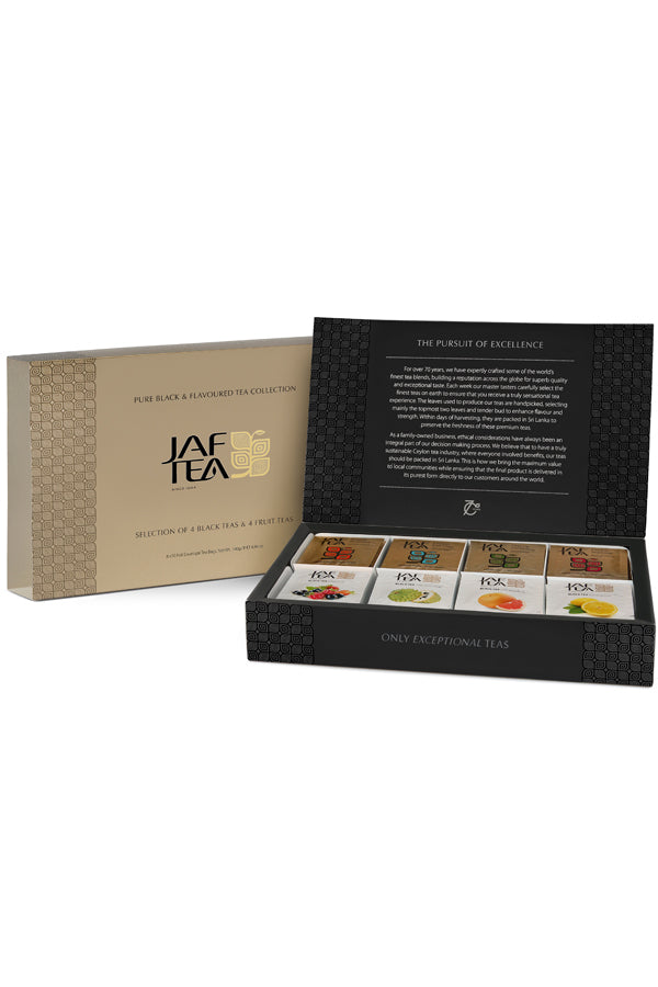 JAF TEA - Gifts - Pure Black & Flavoured Tea Collection - Tea Assortment Box - Individually Wrapped Foil Envelope Tea Bags (1.5 g×40 Pcs+2 g×40 Pcs)