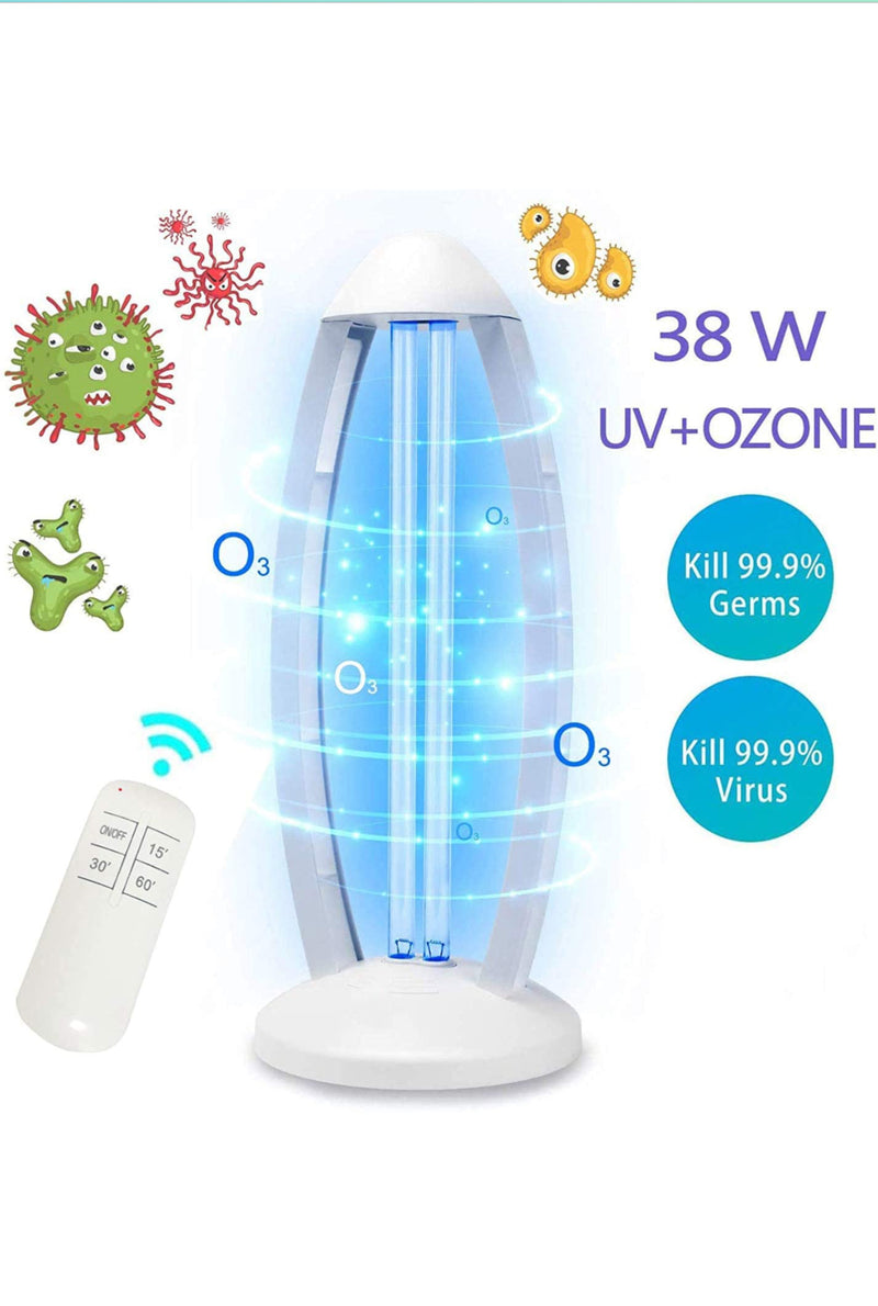 UV Desk Lamp UV-C Ultraviolet Lamp - Sterilizer for Home or Office - Ozone to Purify Air - Remote Operated for Safety - Powerful 38W