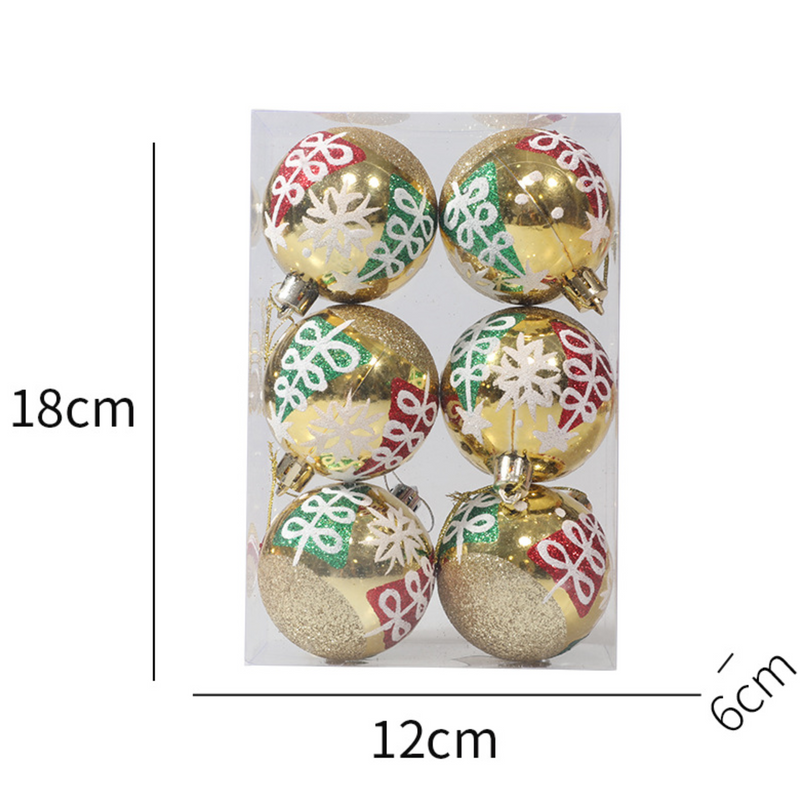 Christmas Balls Ornaments - 6 Pcs Hnad Painted Balls in PVC Bucket Wrapping for Xmas Tree Decorations - 60 mm