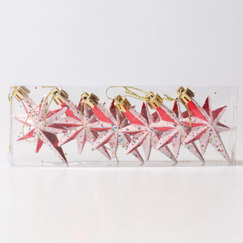 Christmas Balls Ornaments - Multi-angle Star in PVC Bucket Wrapping for Xmas Tree Decorations