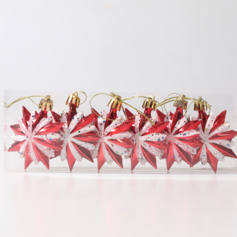 Christmas Balls Ornaments - Multi-angle Star in PVC Bucket Wrapping for Xmas Tree Decorations