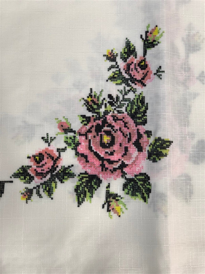 Cross-stitch Printed Guipureed Table Cloth Pink