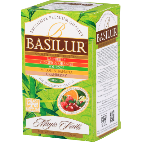 BASILUR TEA - Tea Bag - Fruits Assorted Green Fruit Teas - Foil Enveloped Tea Bags 25 Bags