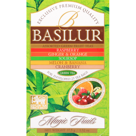 BASILUR TEA - Tea Bag - Fruits Assorted Green Fruit Teas - Foil Enveloped Tea Bags 25 Bags