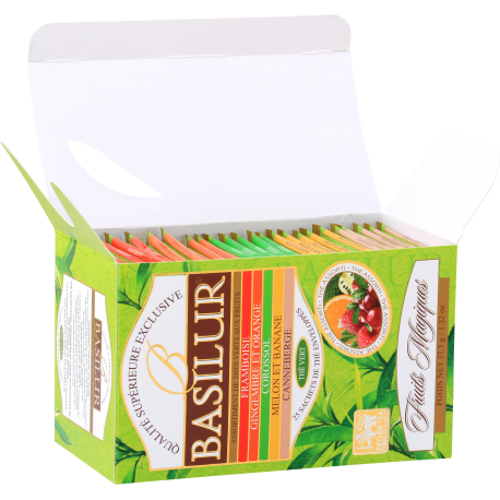 BASILUR TEA - Tea Bag - Fruits Assorted Green Fruit Teas - Foil Enveloped Tea Bags 25 Bags
