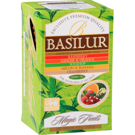 BASILUR TEA - Tea Bag - Fruits Assorted Green Fruit Teas - Foil Enveloped Tea Bags 25 Bags