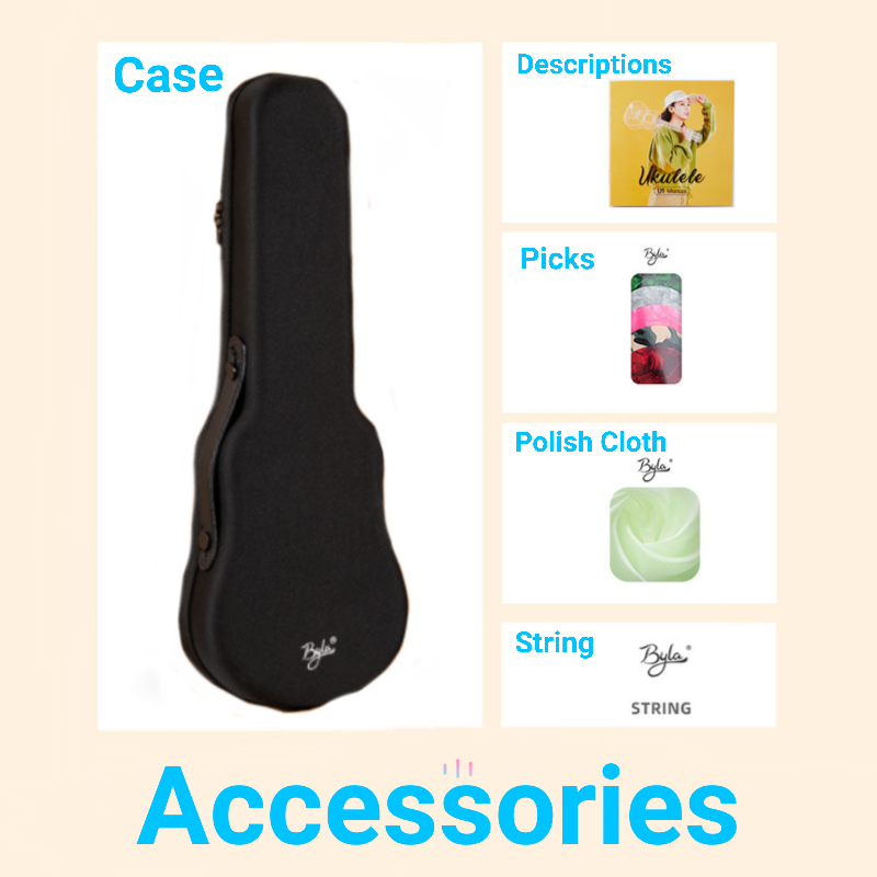 Byla Transparent Soprano 21” Ukulele  - Clear - With Beginner Kit includes Case, Picks (3 pcs), Strings, Polish Cloth and Descriptions