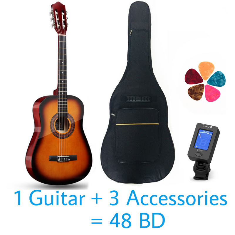 Classical Rounded 38" Guitar - Sunset Yellow - Basswood - With Beginner Kit includes Cover, Picks (5 pcs), Tuner