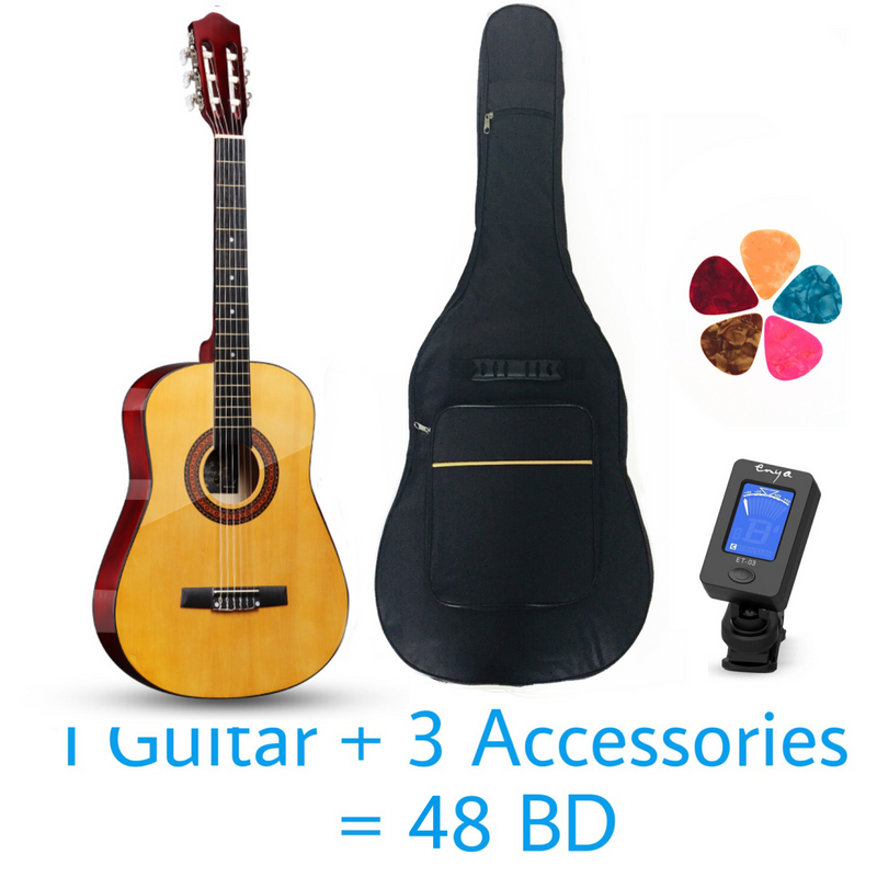 Classical Rounded 38" Guitar - Wood - Basswood - With Beginner Kit includes Cover, Picks (5 pcs), Tuner