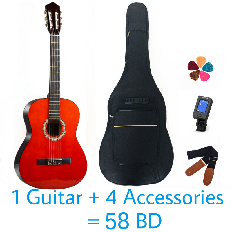 Classical Rounded 39" Guitar - Orange - Basswood - With Beginner Kit includes Cover, Picks (5 pcs), Tuner, Strap