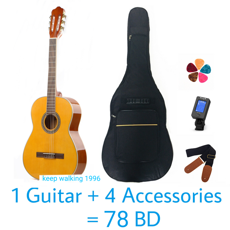 Classical Deviser 39" Guitar - Yellow - Spruce Wood Top - With Beginner Kit includes Cover, Picks (5 pcs), Tuner, Strap