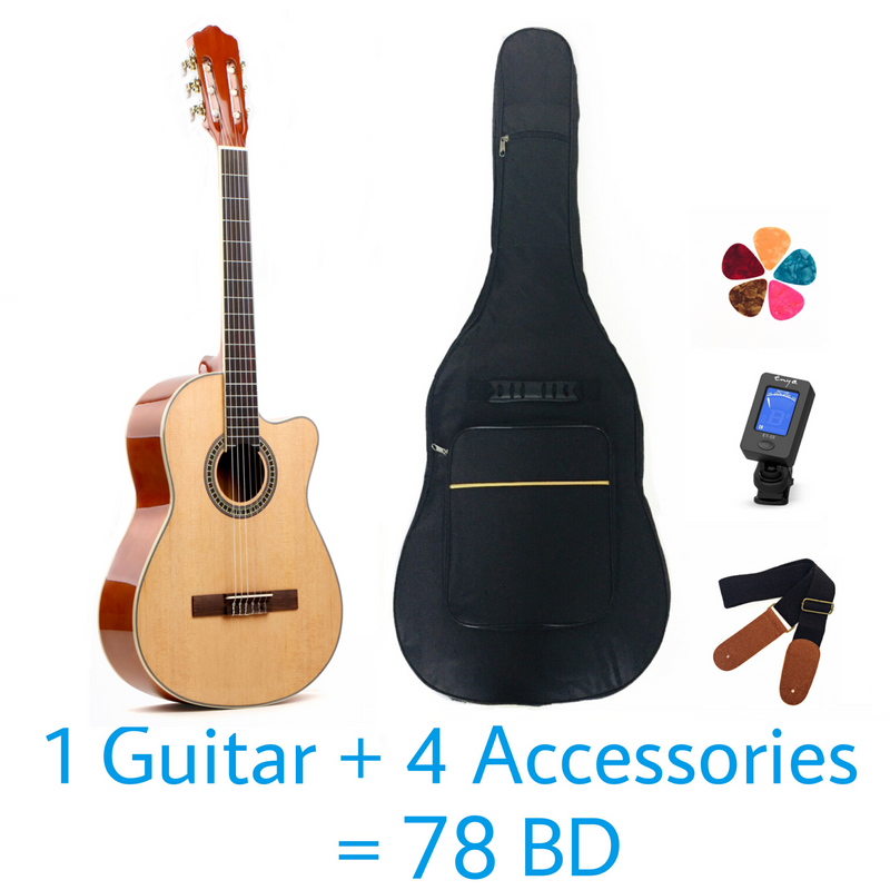 Classical Deviser 39" Guitar - Light Wood - Spruce Wood Top Cutaway - With Beginner Kit includes Cover, Picks (5 pcs), Tuner, Strap