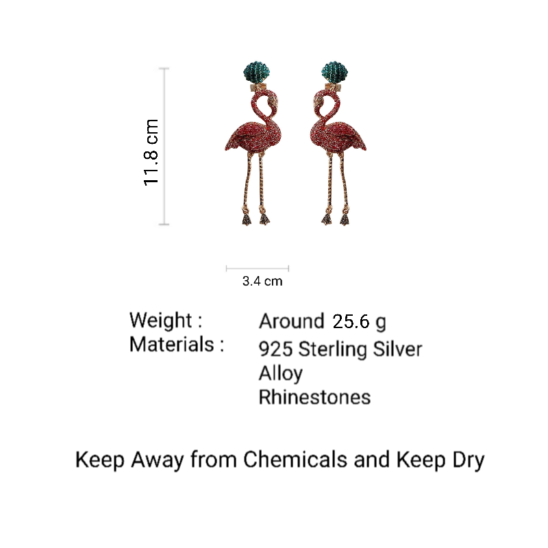 Earrings Flamingo 925 Silver Needles for Women Girls Jewelry