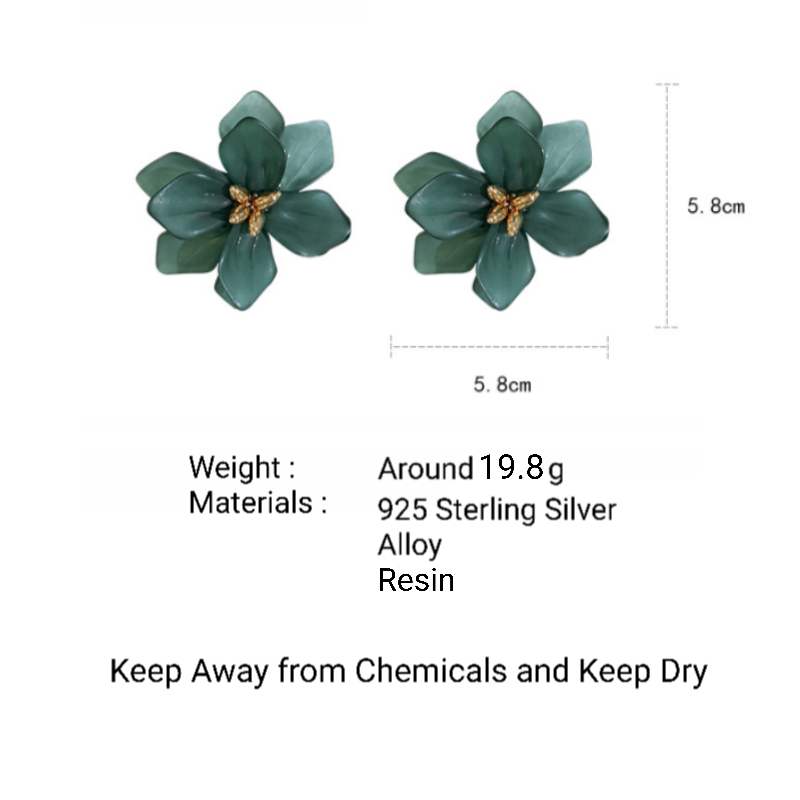 Earrings Resin Flower 925 Silver Needles for Women Girls Jewelry